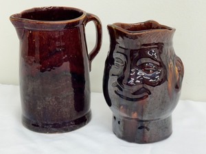 lot 88CA image: Antique Red Ware Pitcher including an Antique Bennington Pottery Brown Drip Glaze Pitcher
