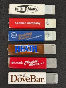 lot 89JT image: Vintage M&MMars, Keebler, Pillsbury, Heath, Brachs, Dove Bar Advertising Carton Cutters