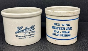 lot 96CA image: Vintage Lambrecht Butter Crock & Red Wing Beater Jar