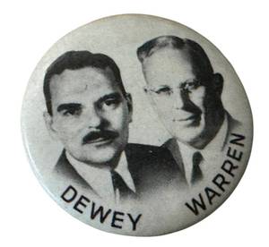 lot 11LB image: Vintage Dewey-Warren Campaign Button - 1948