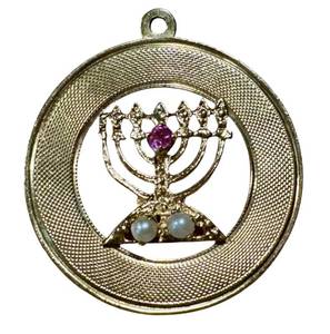 lot 14JT image: Vintage 14K Gold Menorah Charm with Purple Gem & Two Pearls