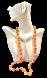 lot 22GS image: Vintage Carnelian Agate Beaded Necklace - Hand-Knotted, 25 L, Sterling Silver Clasp