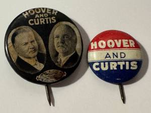 lot 24LB image: Vintage Hoover & Curtis Political Campaign Button Pair - 1928