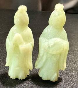 lot 25GS image: Two Vintage Chinese Nephrite Jade or Serpentine Figurines - 2 Inches Tall