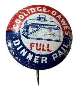 lot 25LB image: Antique Coolidge-Davis Full Dinner Pail Campaign Pin-Back  Button