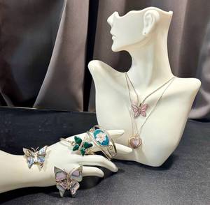lot 27JT image: Vintage Silver & Sterling Jewelry Lot - Butterfly & Floral Inlays, 22-inch Necklaces, Mexico Alpaca