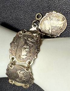 lot 35JT image: Vintage Spanish Bullfighting Panel Bracelet - Souvenir, Plated, 6.5-Inch Long