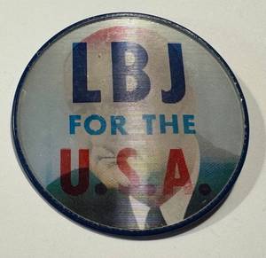 lot 36LB image: Vintage Vari-Vue LBJ For The USA Pinback Button