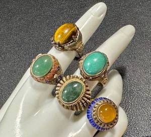 lot 37GS image: Five Vintage Chinese Export Rings - Adjustable Bands, Some Silver-Marked