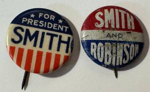 lot 37LB image: Vintage Smith for President Campaign Pin Back  Button Vintage Smith and Robinson Political Pin Back  Button