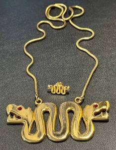 lot 39JT image: Vintage Double Snake Head Gold Tone Necklace and Pin