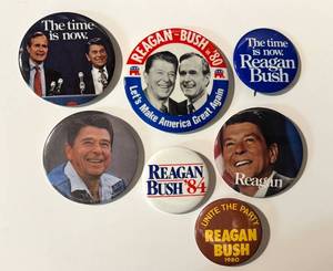 lot 42LB image: Vintage Reagan-Bush Presidential Campaign Pins - Vintage 1980s