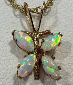 lot 44JT image: Created Opal 10k Butterfly Necklace - 18-inch Chain