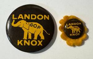 lot 44LB image: Vintage Landon GOP Knox Campaign Buttons  Pin Backs