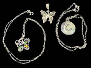 lot 46JT image: Sterling Silver Butterfly Pendant Necklaces & C Monogram Necklace