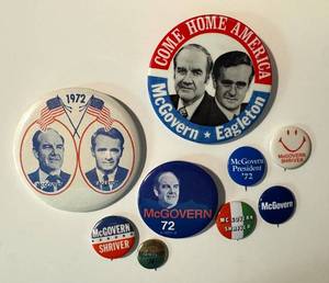 lot 49LB image: McGovern Eagleton Campaign Pins - Vintage 1972 Buttons  Pin Backs