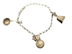 lot 51JT image: Vintage Sterling Silver Charm Bracelet - Bell, Ladle, Sack Charms - 7 in