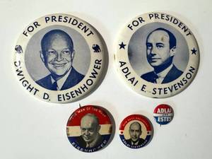 lot 53LB image: Dwight D. Eisenhower & Adlai Stevenson Presidential Campaign Pins
