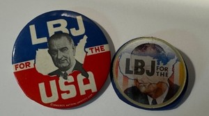 lot 57LB image: Vintage Lyndon B Johnson Political Campaign Pink Backs including a LBJ Vari-Vue Campaign Pin