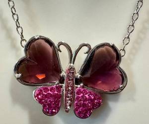 lot 60JT image: Sterling Silver Butterfly Pendant Necklace - Pink Crystals, 8-Inch Drop