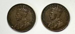 lot 62JT image: Antique 1912 and 1917 George V Canada One Cent Coins