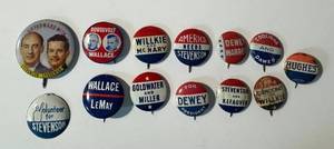 lot 62LB image: Assorted Vintage Campaign Pinbacks Buttons