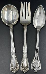 lot 65JM image: Vintage Alvin Sterling Chateau Rose 2-Piece Sterling Flatware Set - 1940 Pattern and Unique Sterling Silver Spoon