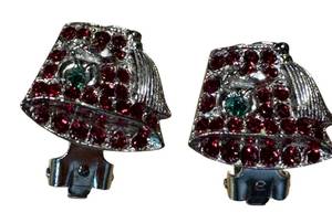 lot 65JT image: Vintage Shriner Rhinestone Clip Earrings - Red Stones