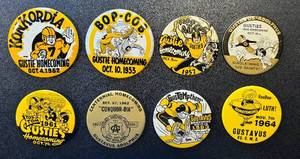 lot 65LB image: Gustavus Adolphus Homecoming Pins - Vintage 1952-1964, 3 to 3.5 in. (Lot of 8)