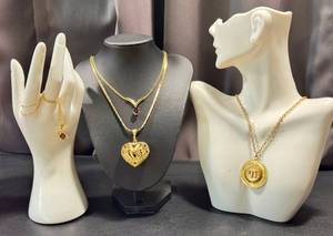 lot 70JT image: Vintage Gold Tone Fashion Jewelry Items including a Dimitri Vintage Gold-Tone Heart Pendant Necklace