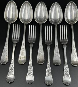 lot 71JM image: European Sterling Silver Flatware Set - A. Frisch & M. Ostby - Lot of 9 pieces