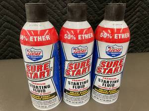 lot 25 image: MIL 3 - Lucas Sure Start Premium Starting Fluid 10.7 oz - 50% Ether (Lot of 3)