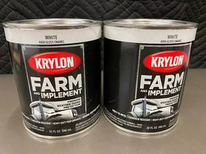lot 33 image: MIL 4 - Krylon Farm & Implement White High Gloss Enamel Spray Paint 32 oz (Lot of 2)