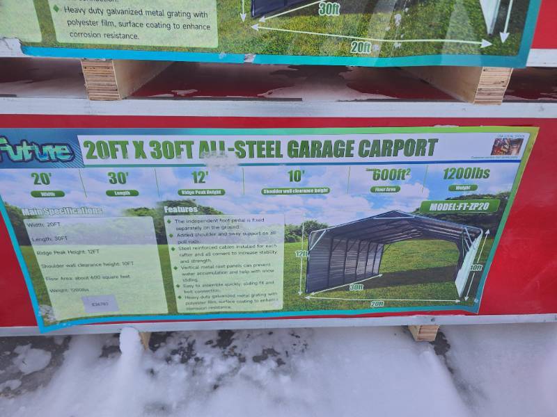 lot 650 image: Future All Steel Garage Carport 20x30 (FT-ZP20)