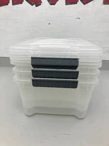 lot 153 image: Stackable Clear Storage Bins (Set of 3)