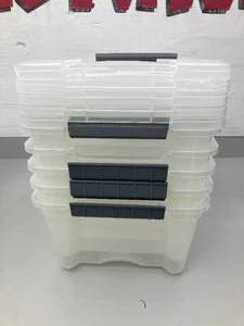 lot 176 image: Stackable Clear Plastic Storage Bins (Set of 5)