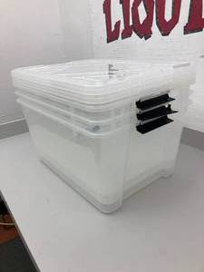 lot 177 image: Large Stackable Clear Plastic Storage Bins (Set of 3)