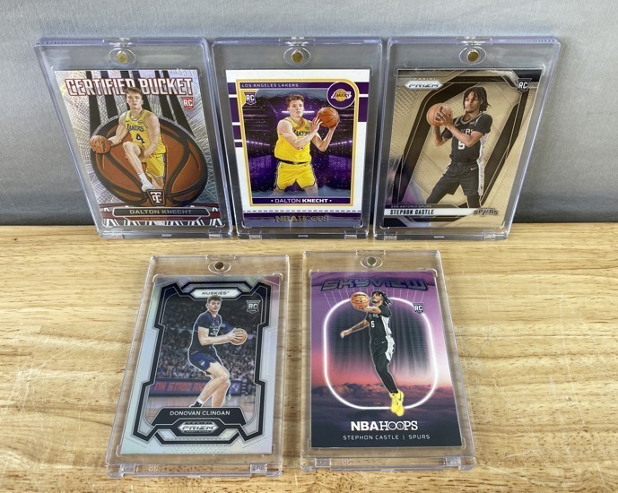 lot 79D image: NBA Rookie Card Lot Knecht, Castle, Clingan - Lakers, Spurs, Huskies