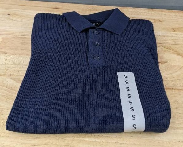 lot 152M image: DKNY Mens Pullover Sweater Small Blue Cotton $89.50 Retail - Brand New