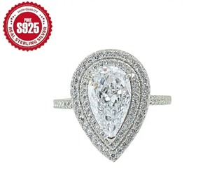 lot 5W image: 3 Carat Moissanite Water Drop Silver Plated Fashion Ring, Size 7 - Brand New