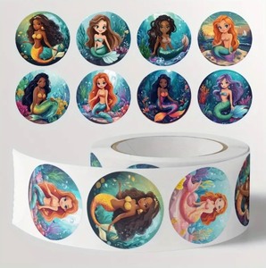 lot 59W image: Roll of 500 Cartoon Mermaid Stickers - Brand New