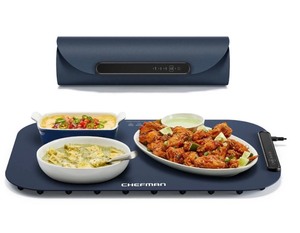 lot 12W image: Chefman Roll n Go Rollable 23x15 Blue Warming Mat with Storage Bag $75 Retail - Brand New