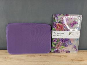 lot 217 image: MacBook Air 13-Inch Purple Laptop Sleeve and Floral Protective Case - Brand New