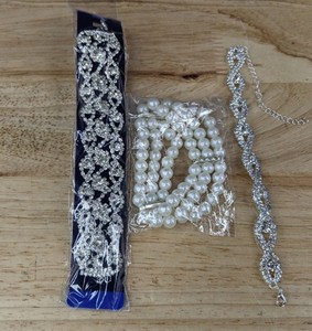 lot 281 image: 3 Bracelets Crystal & Pearl Fashion Jewelry - Brand New