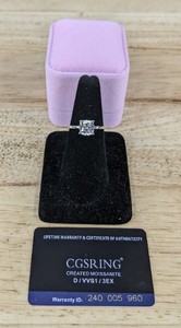 lot 79W image: CGS Ring 14K White Gold Moissanite Ring Size 9 - Brand New
