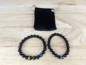 lot 277 image: 2 Obsidian Eye Bracelet Black Natural Stone - Brand New