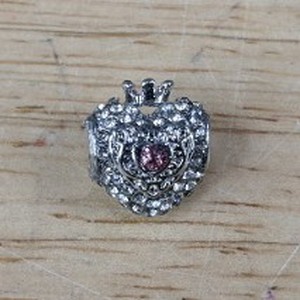 lot 291 image: Pandora-Style Heart Shape Charm Pink Center Stone & Clear Crystals - Brand New