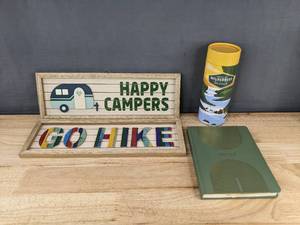 lot 191 image: Threshold Journal, Wild Wilderness Puzzle, GO HIKE & HAPPY CAMPERS Wall Signs - Brand New