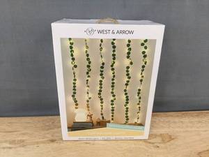 lot 206 image: West & Arrow Eucalyptus Curtain Vine Lights - 66 LEDs, 6 Strands, Battery-Operated - Brand New