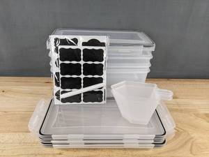 lot 221 image: 4 Food Storage Containers 3.2L With Snap-On Lids and Measuring Cups - Brand New